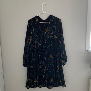 ASOS New Look Black Floral Long Sleeve Dress Size 14